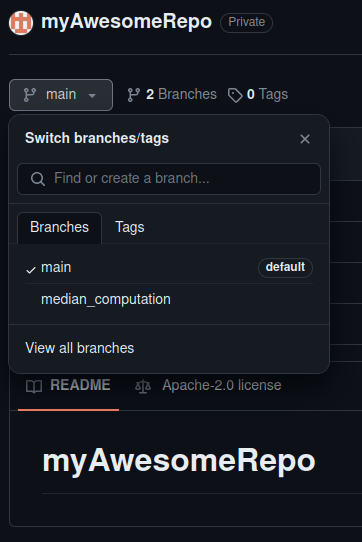 Git branch dropdown menu