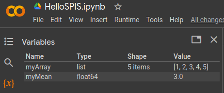 Current state of variables in Colab